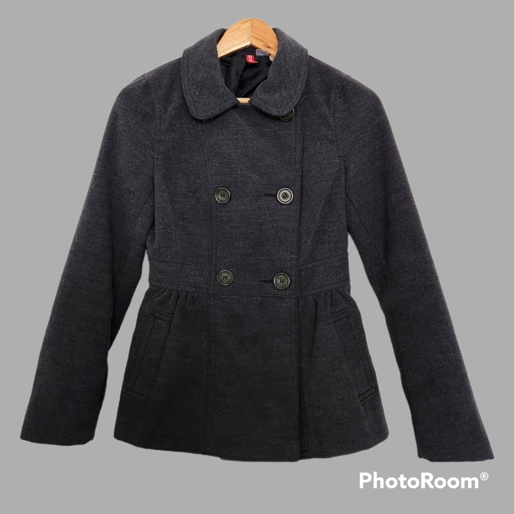 H&M Double-Breasted Grey Peplum Short Pea Coat US Size 4